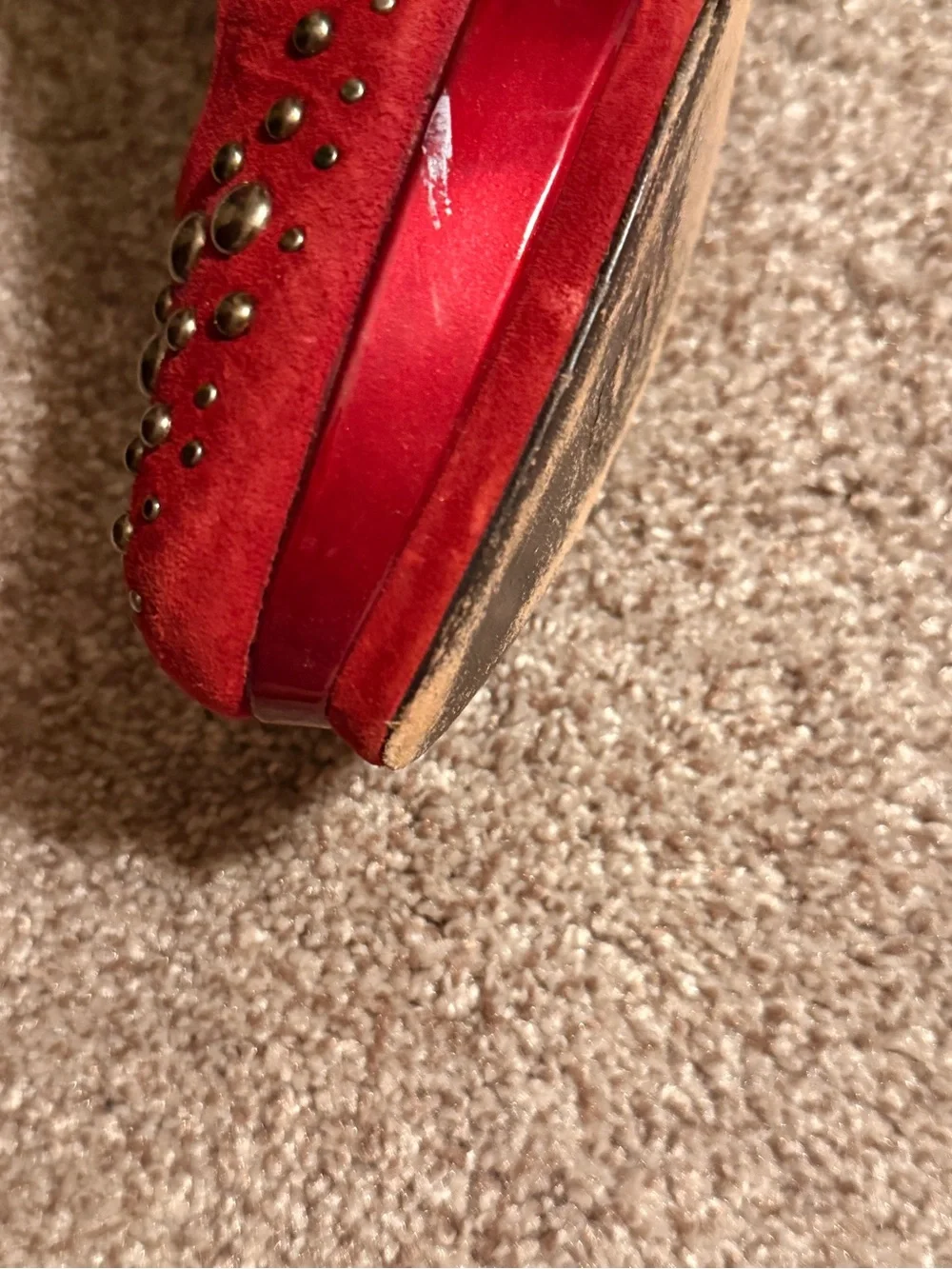 Stuart Weitzman Red Suede Studded Pointed-Toe Pumps